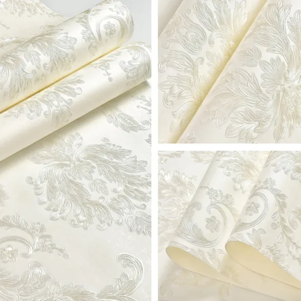 Cool Wallpapers Flower Wallpaper 3D Damask Wall Mural Wall Cover Sticker Film Peel and Stick Removable Self Adhesive Embossed European Damascus Non Woven Home Decoration 300x53cm/118.11''x20.87''