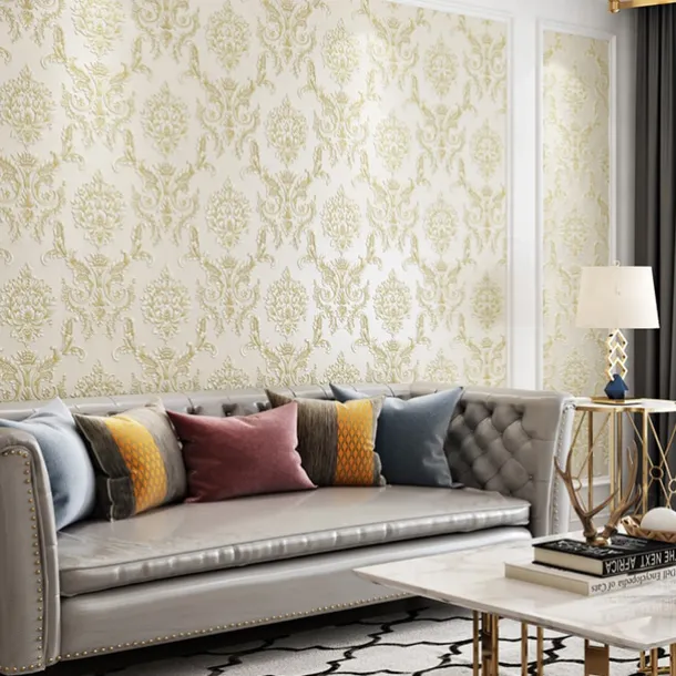 Cool Wallpapers Flower Wallpaper 3D Damask Wall Mural Wall Cover Sticker Film Peel and Stick Removable Self Adhesive Embossed European Damascus Non Woven Home Decoration 300x53cm/118.11''x20.87''