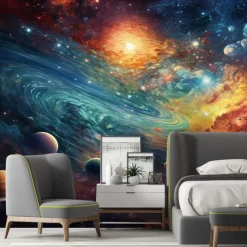 Cool Wallpapers Galaxy Wallpaper Wall Mural Landscape Universe Planet Sticker Peel and Stick Removable PVC/Vinyl Material Self Adhesive/Adhesive Required Wall Decor for Living Room Kitchen Bathroom