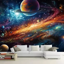 Cool Wallpapers Galaxy Wallpaper Wall Mural Landscape Universe Planet Sticker Peel and Stick Removable PVC/Vinyl Material Self Adhesive/Adhesive Required Wall Decor for Living Room Kitchen Bathroom