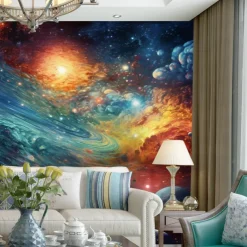 Cool Wallpapers Galaxy Wallpaper Wall Mural Landscape Universe Planet Sticker Peel and Stick Removable PVC/Vinyl Material Self Adhesive/Adhesive Required Wall Decor for Living Room Kitchen Bathroom