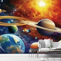 Cool Wallpapers Galaxy Wallpaper Wall Mural Landscape Universe Planet Sticker Peel and Stick Removable PVC/Vinyl Material Self Adhesive/Adhesive Required Wall Decor for Living Room Kitchen Bathroom