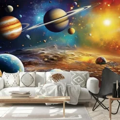 Cool Wallpapers Galaxy Wallpaper Wall Mural Landscape Universe Planet Sticker Peel and Stick Removable PVC/Vinyl Material Self Adhesive/Adhesive Required Wall Decor for Living Room Kitchen Bathroom