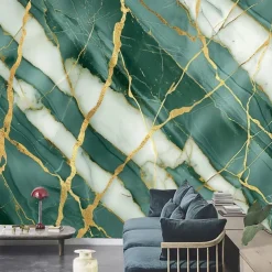 Cool Wallpapers Green Gold 3D Wallpaper Wall Mural Marble Abstract Roll Sticker Peel and Stick Removable PVC/Vinyl Material Self Adhesive/Adhesive Required Wall Decor for Living Room Kitchen Bathroom