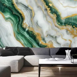 Cool Wallpapers Green Gold 3D Wallpaper Wall Mural Marble Abstract Roll Sticker Peel and Stick Removable PVC/Vinyl Material Self Adhesive/Adhesive Required Wall Decor for Living Room Kitchen Bathroom