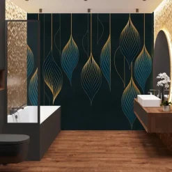 Cool Wallpapers Green Wallpaper Wall Mural Elegant Lines Covering Sticker Peel Stick Removable PVC/Vinyl Material Self Adhesive/Adhesive Required Wall Decor for Living Room Kitchen Bathroom