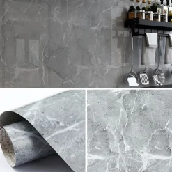 Cool Wallpapers Grey Wallpaper Wall Mural Marble Peel And Stick Wall Sticker Self-Adhesive Waterproof Oil Proof Fireproof, Easily Removable Wall Covering Kitchen Countertop And Cabinet Shelf Liner