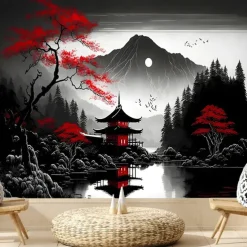 Cool Wallpapers Japenese Wallpaper Wall Mural Landscape Wall Covering Sticker Peel and Stick Removable PVC/Vinyl Material Self Adhesive/Adhesive Required Wall Decor for Living Room Kitchen Bathroom