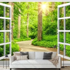 Cool Wallpapers Landscape Nature Wallpaper Wall Mural Forest Covering Sticker Peel and Stick Removable PVC/Vinyl Material Self Adhesive/Adhesive Required Wall Decor for Living Room Kitchen Bathroom