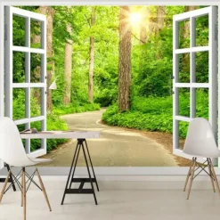 Cool Wallpapers Landscape Nature Wallpaper Wall Mural Forest Covering Sticker Peel and Stick Removable PVC/Vinyl Material Self Adhesive/Adhesive Required Wall Decor for Living Room Kitchen Bathroom