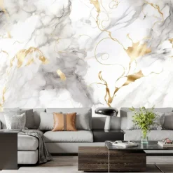 Cool Wallpapers Marble Abstract Golden Grey Line 3D Wallpaper Roll Sticker Peel and Stick Removable PVC/Vinyl Material Self Adhesive/Adhesive Required Wall Decor for Living Room Kitchen Bathroom