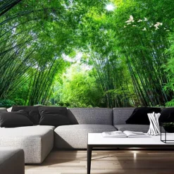 Cool Wallpapers Nature Forest Wallpaper Wall Mural Landscape Green Sticker Peel Stick Removable PVC/Vinyl Material Self Adhesive/Adhesive Required Wall Decor for Living Room Kitchen Bathroom