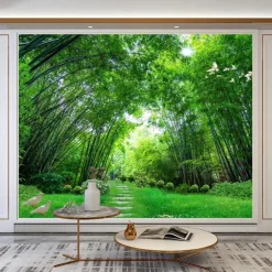 Cool Wallpapers Nature Forest Wallpaper Wall Mural Landscape Green Sticker Peel Stick Removable PVC/Vinyl Material Self Adhesive/Adhesive Required Wall Decor for Living Room Kitchen Bathroom