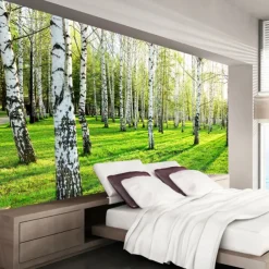 Cool Wallpapers Nature Wallpaper Forest Birch Landscape Wall Mural Roll Sticker Peel and Stick Removable PVC/Vinyl Material Self Adhesive/Adhesive Required Wall Decor for Living Room Kitchen Bathroom