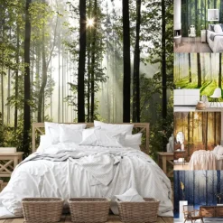 Cool Wallpapers Nature Wallpaper Wall Mural Forest Wall Covering Sticker Peel and Stick Removable PVC/Vinyl Material Self Adhesive/Adhesive Required Wall Decor for Living Room Kitchen Bathroom