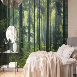 Cool Wallpapers Nature Wallpaper Wall Mural Forest Wall Covering Sticker Peel and Stick Removable PVC/Vinyl Material Self Adhesive/Adhesive Required Wall Decor for Living Room Kitchen Bathroom