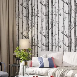 Cool Wallpapers 1pc Birch Tree Wallpaper Black and White Peel and Stick Wall Mural Wall Sticker Self-Adhesive PVC For Home Decor Cabinet Table Chair Room Backdrop Renovation 45cmx600cm/17.7