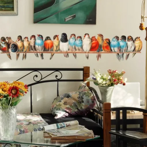 Cool Wallpapers 1Pcs Birds Wall Stickers, Removable 3D Birds Stickers Wallpaper Border, Wall Mural Vinyl Wall Art Decor For Kids Bedroom, Living Room, Nursery Room, 35.4x7.8 Inches