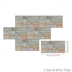 Cool Wallpapers 6pcs Cobblestone Wooden Pattern Wall Panels Wall Mural, Stone Peel Stick Wall Tile Sticker, Kitchen Self-adhesive Wall Decor Waterproof, Room Decor, Home Decor 15x30cm(5.9