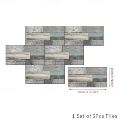 Cool Wallpapers 6pcs Cobblestone Wooden Pattern Wall Panels Wall Mural, Stone Peel Stick Wall Tile Sticker, Kitchen Self-adhesive Wall Decor Waterproof, Room Decor, Home Decor 15x30cm(5.9