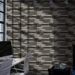 Cool Wallpapers 6pcs Cobblestone Wooden Pattern Wall Panels Wall Mural, Stone Peel Stick Wall Tile Sticker, Kitchen Self-adhesive Wall Decor Waterproof, Room Decor, Home Decor 15x30cm(5.9