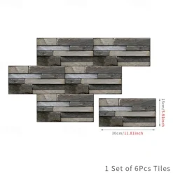 Cool Wallpapers 6pcs Cobblestone Wooden Pattern Wall Panels Wall Mural, Stone Peel Stick Wall Tile Sticker, Kitchen Self-adhesive Wall Decor Waterproof, Room Decor, Home Decor 15x30cm(5.9