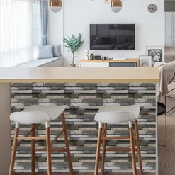 Cool Wallpapers 6pcs Cobblestone Wooden Pattern Wall Panels Wall Mural, Stone Peel Stick Wall Tile Sticker, Kitchen Self-adhesive Wall Decor Waterproof, Room Decor, Home Decor 15x30cm(5.9