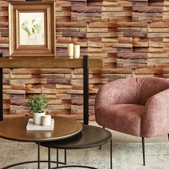 Cool Wallpapers 6pcs Cobblestone Wooden Pattern Wall Panels Wall Mural, Stone Peel Stick Wall Tile Sticker, Kitchen Self-adhesive Wall Decor Waterproof, Room Decor, Home Decor 15x30cm(5.9