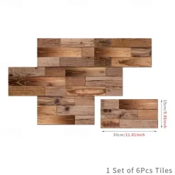 Cool Wallpapers 6pcs Cobblestone Wooden Pattern Wall Panels Wall Mural, Stone Peel Stick Wall Tile Sticker, Kitchen Self-adhesive Wall Decor Waterproof, Room Decor, Home Decor 15x30cm(5.9