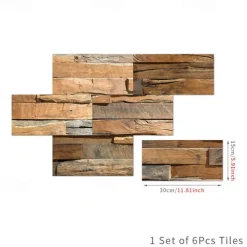 Cool Wallpapers 6pcs Cobblestone Wooden Pattern Wall Panels Wall Mural, Stone Peel Stick Wall Tile Sticker, Kitchen Self-adhesive Wall Decor Waterproof, Room Decor, Home Decor 15x30cm(5.9