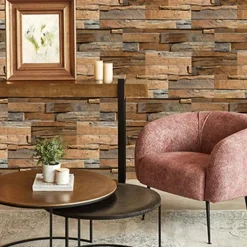 Cool Wallpapers 6pcs Cobblestone Wooden Pattern Wall Panels Wall Mural, Stone Peel Stick Wall Tile Sticker, Kitchen Self-adhesive Wall Decor Waterproof, Room Decor, Home Decor 15x30cm(5.9