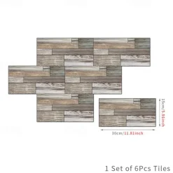 Cool Wallpapers 6pcs Cobblestone Wooden Pattern Wall Panels Wall Mural, Stone Peel Stick Wall Tile Sticker, Kitchen Self-adhesive Wall Decor Waterproof, Room Decor, Home Decor 15x30cm(5.9