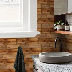 Cool Wallpapers 6pcs Cobblestone Wooden Pattern Wall Panels Wall Mural, Stone Peel Stick Wall Tile Sticker, Kitchen Self-adhesive Wall Decor Waterproof, Room Decor, Home Decor 15x30cm(5.9