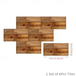 Cool Wallpapers 6pcs Cobblestone Wooden Pattern Wall Panels Wall Mural, Stone Peel Stick Wall Tile Sticker, Kitchen Self-adhesive Wall Decor Waterproof, Room Decor, Home Decor 15x30cm(5.9