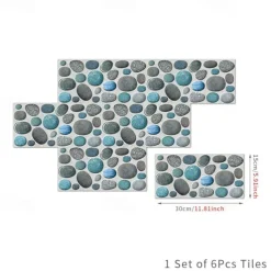 Cool Wallpapers 6pcs Cobblestone Wooden Pattern Wall Panels Wall Mural, Stone Peel Stick Wall Tile Sticker, Kitchen Self-adhesive Wall Decor Waterproof, Room Decor, Home Decor 15x30cm(5.9