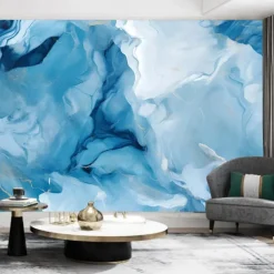 Cool Wallpapers Sky Blue Marble Wallpaper Wall Mural Roll Wall Covering Sticker Peel and Stick Removable PVC/Vinyl Material Self Adhesive/Adhesive Required Wall Decor for Living Room Kitchen Bathroom
