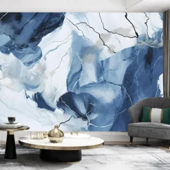 Cool Wallpapers Sky Blue Marble Wallpaper Wall Mural Roll Wall Covering Sticker Peel and Stick Removable PVC/Vinyl Material Self Adhesive/Adhesive Required Wall Decor for Living Room Kitchen Bathroom