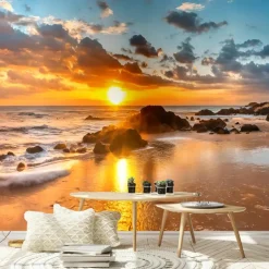 Cool Wallpapers Sunset Beach Wallpaper Wall Mural Wall Sticker Covering Print Peel and Stick Removable Self Adhesive Secret Forest PVC / Vinyl Home Decor