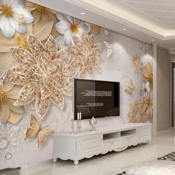 Cool Wallpapers Vintage Golden Flower Wallpaper Wall Mural Roll Sticker Peel and Stick Removable PVC/Vinyl Material Self Adhesive/Adhesive Required Wall Decor for Living Room Kitchen Bathroom