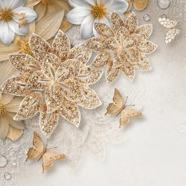 Cool Wallpapers Vintage Golden Flower Wallpaper Wall Mural Roll Sticker Peel and Stick Removable PVC/Vinyl Material Self Adhesive/Adhesive Required Wall Decor for Living Room Kitchen Bathroom