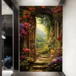 Cool Wallpapers Wall Mural Floral Stairs Abstract 3D Home Decoration Cartoon Landscape Wall Covering, Canvas PVC / Vinyl Material Adhesive required Mural, Room Wallcovering