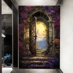 Cool Wallpapers Wall Mural Floral Stairs Abstract 3D Home Decoration Cartoon Landscape Wall Covering, Canvas PVC / Vinyl Material Adhesive required Mural, Room Wallcovering