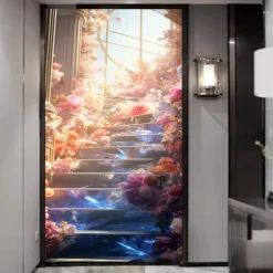 Cool Wallpapers Wall Mural Floral Stairs Abstract 3D Home Decoration Cartoon Landscape Wall Covering, Canvas PVC / Vinyl Material Adhesive required Mural, Room Wallcovering