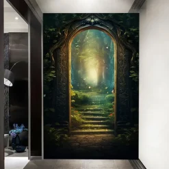 Cool Wallpapers Wall Mural Floral Stairs Abstract 3D Home Decoration Cartoon Landscape Wall Covering, Canvas PVC / Vinyl Material Adhesive required Mural, Room Wallcovering