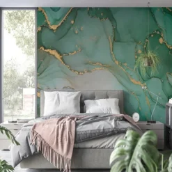 Cool Wallpapers Wall Mural Abstract Marble Green Wall Covering Sticker Peel and Stick Removable PVC/Vinyl Material Self Adhesive/Adhesive Required Wall Decor for Living Room Kitchen Bathroom