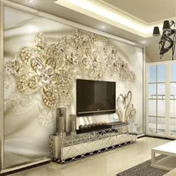 Cool Wallpapers Wall Mural 3D Golden Flower Wallpaper for Walls European Luxury Style Diamond Adhesive Required Canvas for Living Room Hotel Background Home Décor