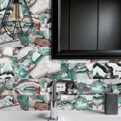 Cool Wallpapers Wall Mural 16pcs Marble Patterned Wallpaper, Waterproof Peel And Stick Wall Covering Sticker Film Home Deco, 4''x8''