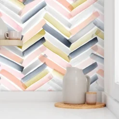 Cool Wallpapers Wall Mural Geometric Wallpaper Minimalist Herringbone Black White Peel and Stick Wallpaper Removable Pvc/Vinyl Self Adhesive 17.7