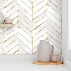 Cool Wallpapers Wall Mural Geometric Wallpaper Minimalist Herringbone Black White Peel and Stick Wallpaper Removable Pvc/Vinyl Self Adhesive 17.7