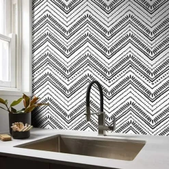Cool Wallpapers Wall Mural Geometric Wallpaper Minimalist Herringbone Black White Peel and Stick Wallpaper Removable Pvc/Vinyl Self Adhesive 17.7